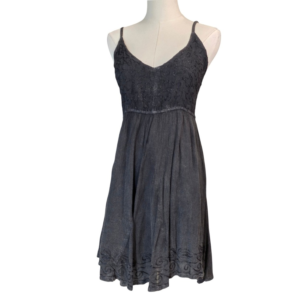 BE BEACH BY EXIST Embroidered Smocked V Neck Sundress Gray Women M‎